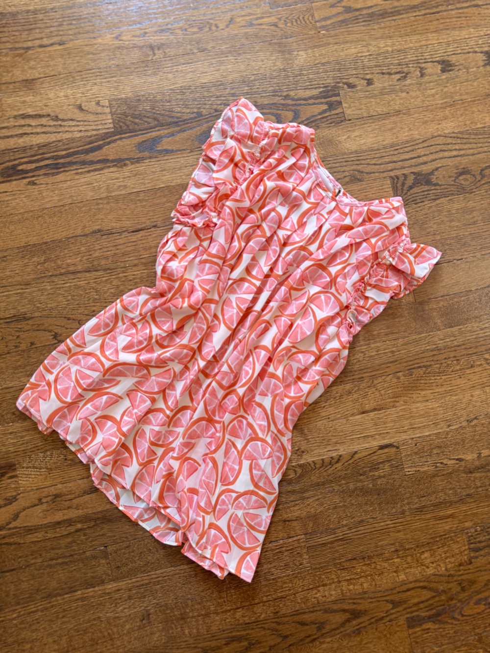 Citrus Print Ruffled Summer Dress - Pink & Orange